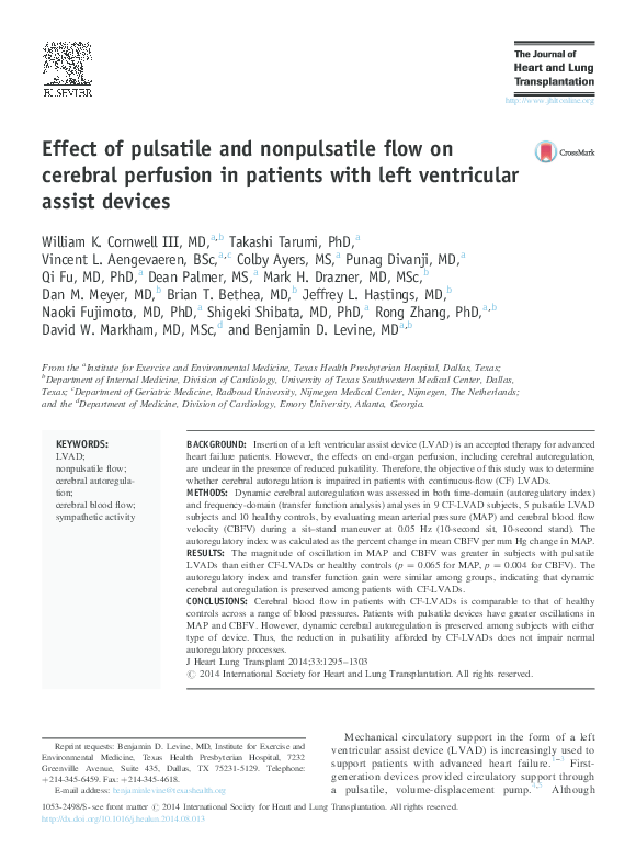 (PDF) The Effect of Pulsatile and Nonpulsatile Flow on Cerebral ...