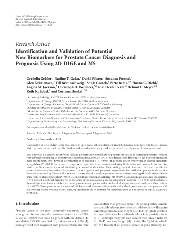 (PDF) Identification and Validation of Potential New Biomarkers for ...