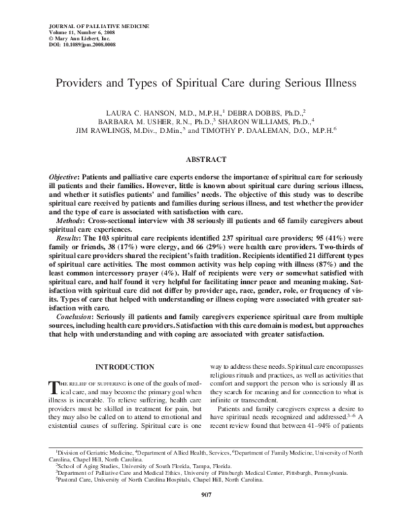 (PDF) Providers and Types of Spiritual Care during Serious Illness