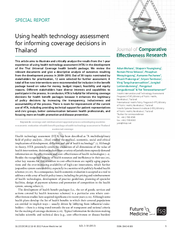 (PDF) Using health technology assessment for informing coverage ...