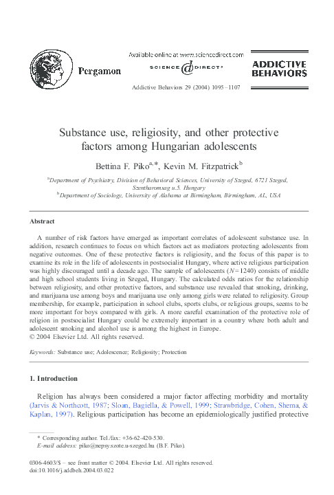 (PDF) Substance use, religiosity, and other protective factors among ...