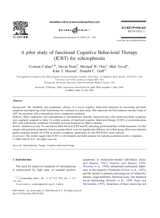 (PDF) A pilot study of functional Cognitive Behavioral Therapy (fCBT ...