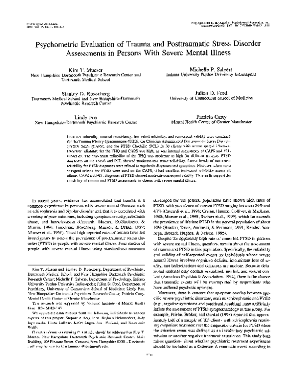 (PDF) Psychometric evaluation of trauma and posttraumatic stress ...