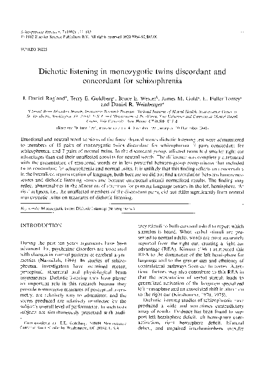 (PDF) Dichotic listening in monozygotic twins discordant and concordant ...