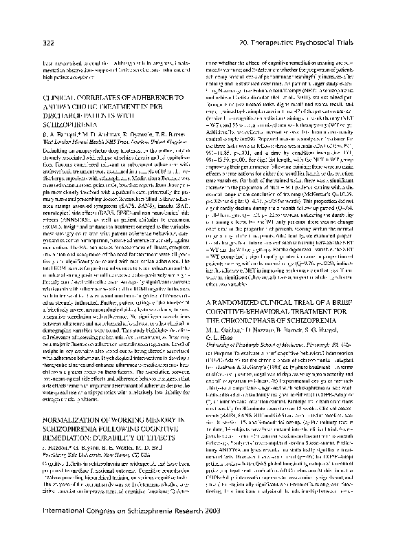 (PDF) Normalization of working memory in schizophrenia following ...