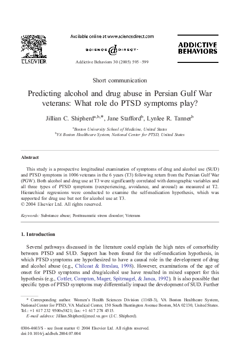 (PDF) Predicting alcohol and drug abuse in Persian Gulf War veterans ...