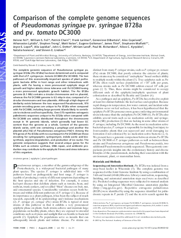 (PDF) Comparison of the complete genome sequences of Pseudomonas ...