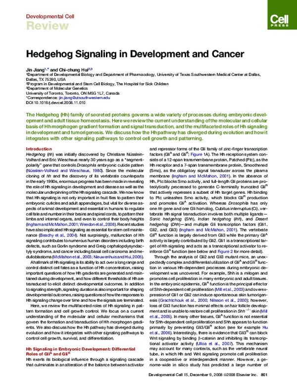 (PDF) Hedgehog Signaling in Development and Cancer