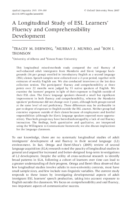 (PDF) A Longitudinal Study of ESL Learners' Fluency and ...