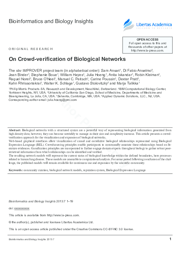 (PDF) On Crowd-verification of Biological Networks