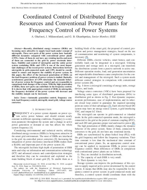 (PDF) Coordinated Control of Distributed Energy Resources and ...