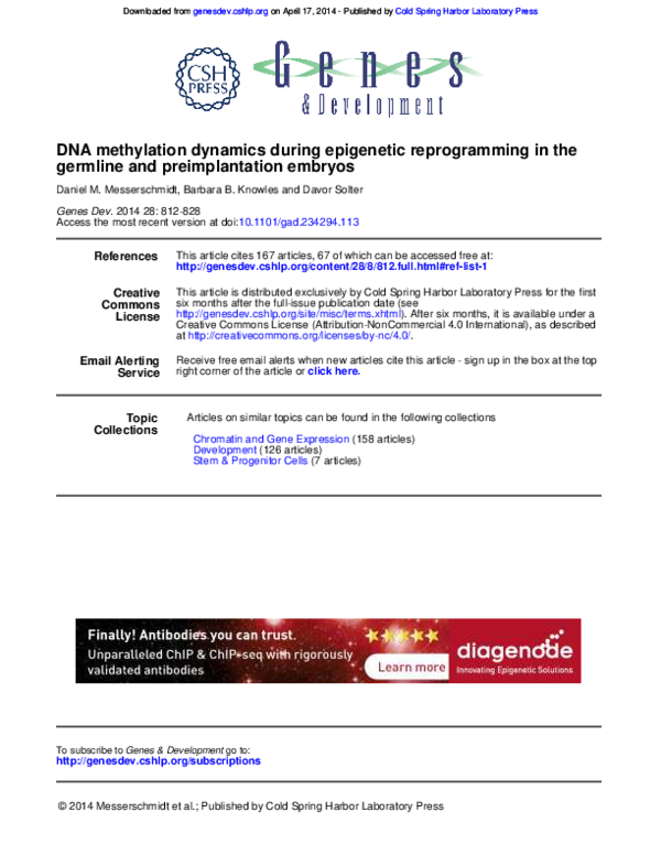 (PDF) DNA methylation dynamics during epigenetic reprogramming in the ...