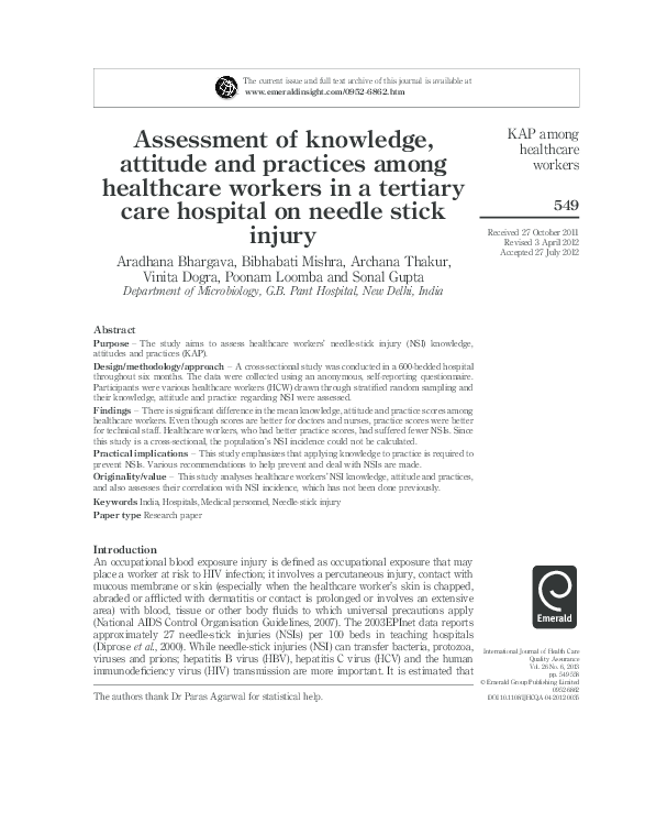 (PDF) Assessment of knowledge, attitude and practices among healthcare ...