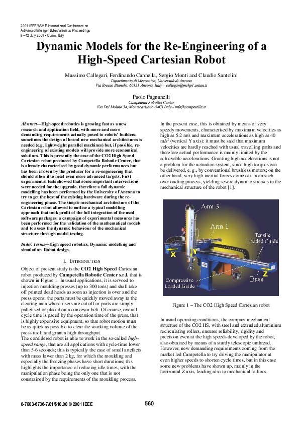 (PDF) Dynamic models for the re-engineering of a high-speed Cartesian robot