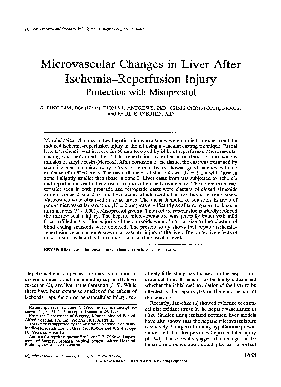 (PDF) Microvascular changes in liver after ischemia-reperfusion injury