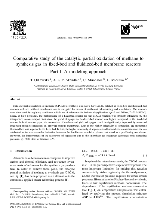 (PDF) Comparative study of the catalytic partial oxidation of methane ...