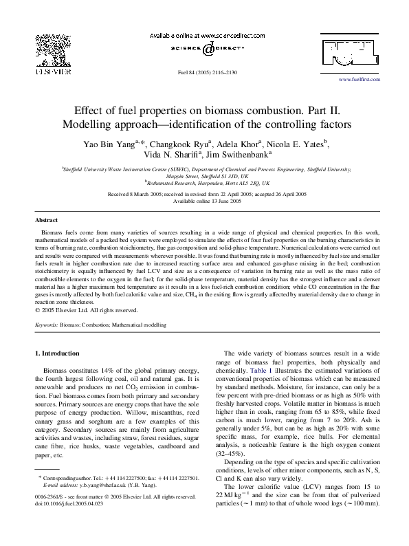 (PDF) Effect of fuel properties on biomass combustion: Part I ...