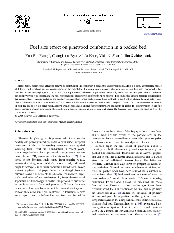 (PDF) Fuel size effect on pinewood combustion in a packed bed