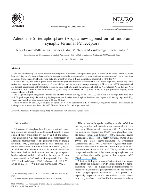 (PDF) Adenosine 5′-tetraphosphate (Ap4), a new agonist on rat midbrain ...