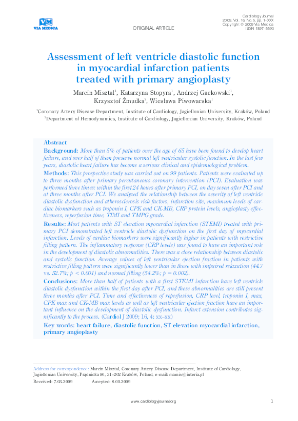 (PDF) Assessment of left ventricle diastolic function in myocardial ...