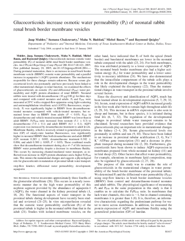 (PDF) Glucocorticoids increase osmotic water permeability (Pf) of ...