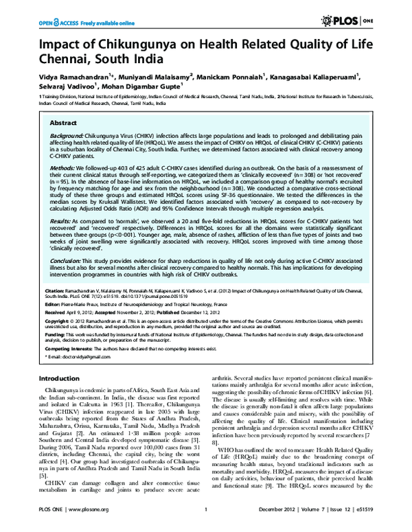 (PDF) Impact of Chikungunya on Health Related Quality of Life Chennai ...