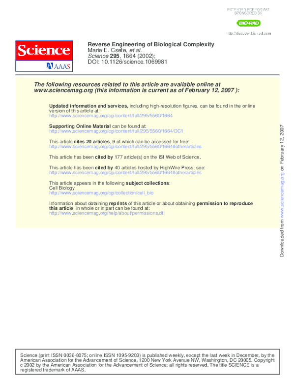 (PDF) Reverse Engineering of Biological Complexity