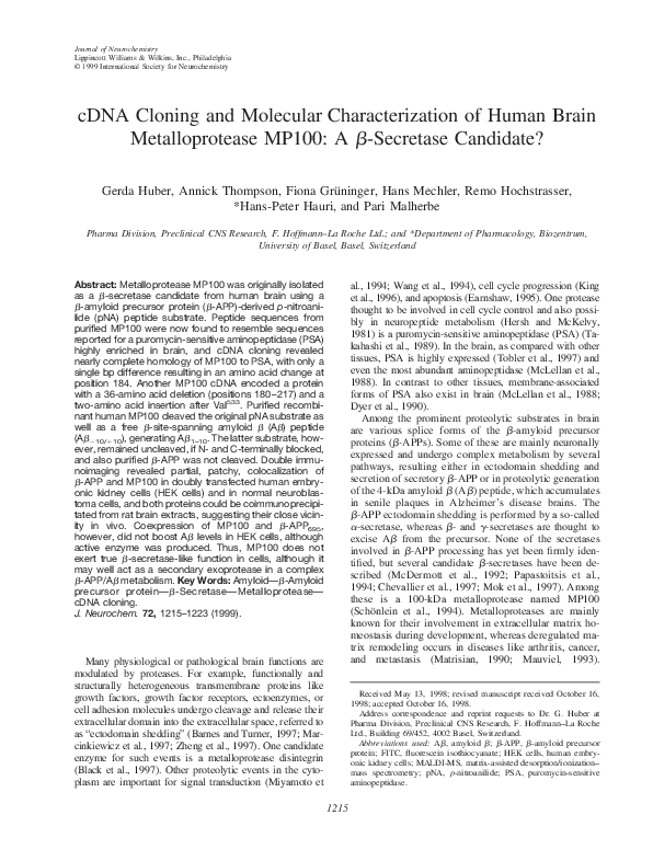 (PDF) cDNA Cloning and Molecular Characterization of Human Brain ...