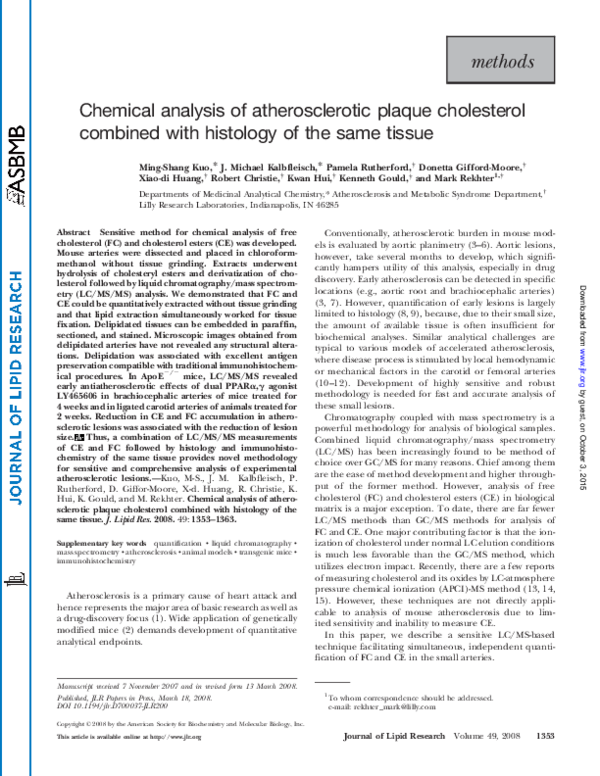 (PDF) Chemical analysis of atherosclerotic plaque cholesterol combined ...