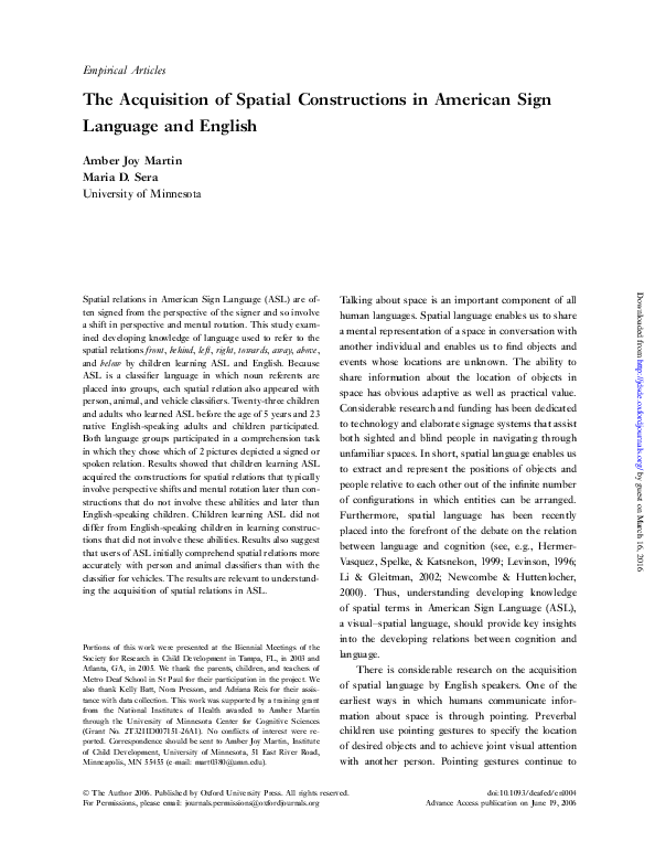 (PDF) The Acquisition of Spatial Constructions in American Sign ...
