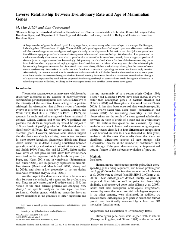 (PDF) The "Inverse Relationship Between Evolutionary Rate and Age of ...