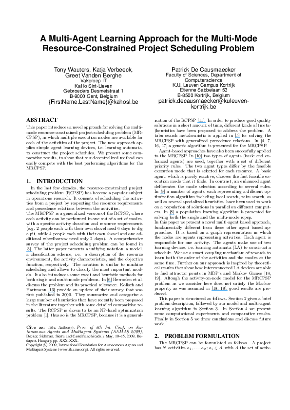 (PDF) A multi-agent learning approach for the multi-mode resource ...