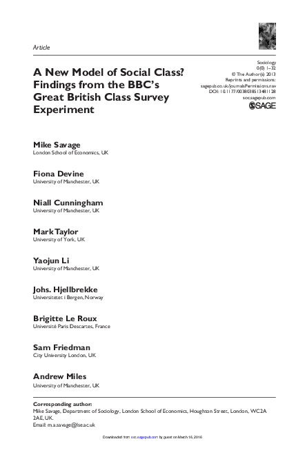 (PDF) A new model of social class: findings from the BBC's Great ...