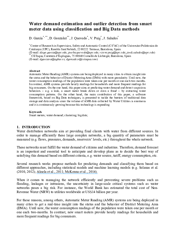 (PDF) Water demand estimation and outlier detection from smart meter ...