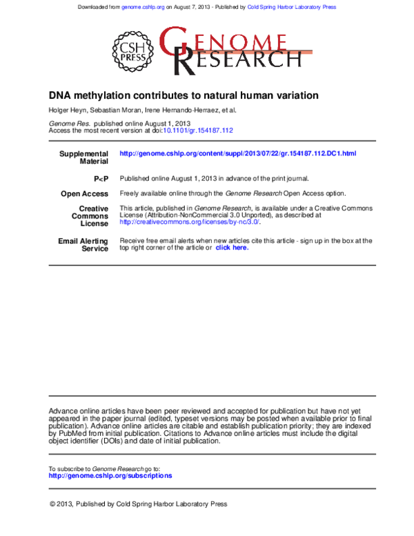 (PDF) DNA methylation contributes to natural human variation