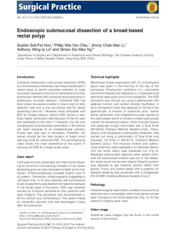 (PDF) Endoscopic submucosal dissection of a broad-based rectal polyp