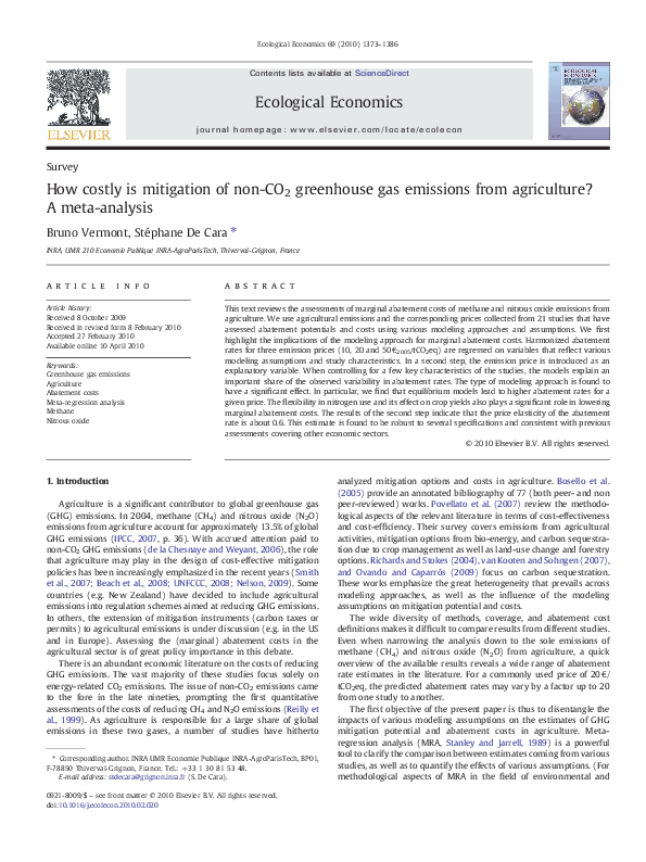 (PDF) How costly is mitigation of non-CO2 greenhouse gas emissions from ...
