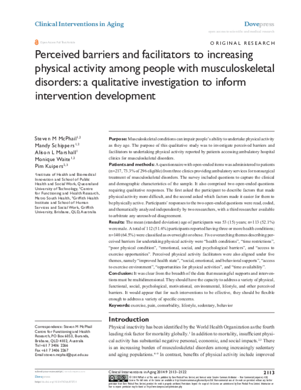 (PDF) Perceived barriers and facilitators to increasing physical ...