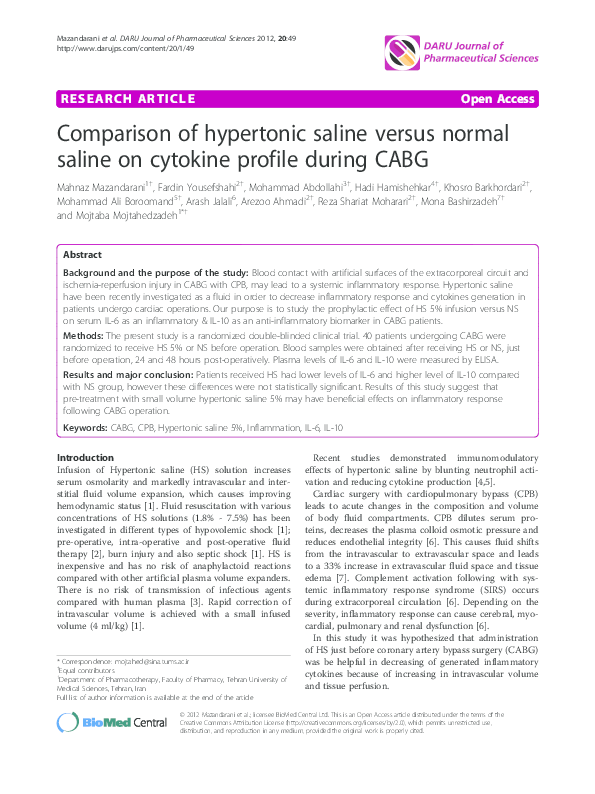(PDF) Comparison of hypertonic saline versus normal saline on cytokine