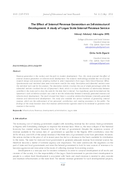 (PDF) The Effect of Internal Revenue Generation on Infrastructural ...