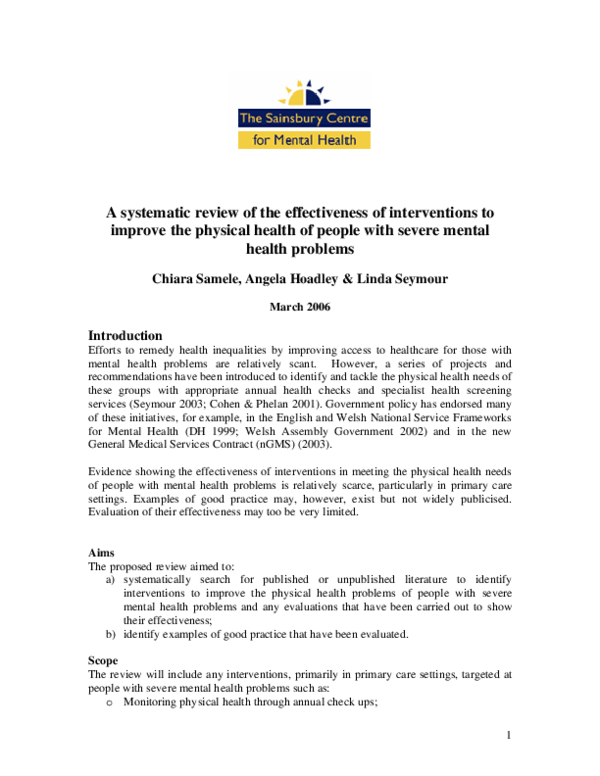 (PDF) A systematic review of the effectiveness of interventions to ...