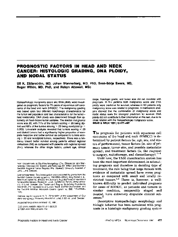(PDF) Prognostic factors in head and neck cancer: Histologic grading ...