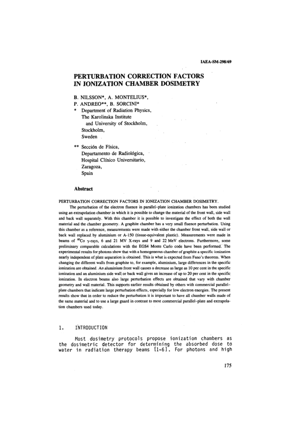 (PDF) Perturbation correction factors in ionization chamber dosimetry