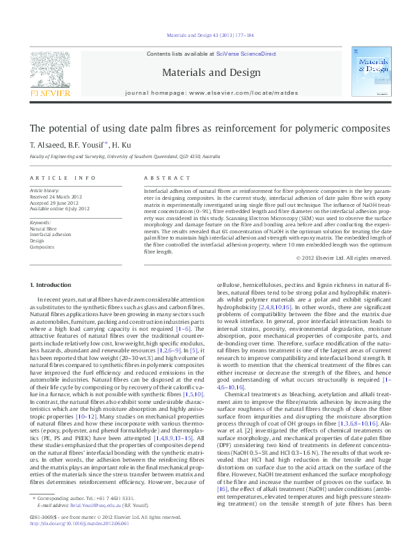 (PDF) The potential of using date palm fibres as reinforcement for ...