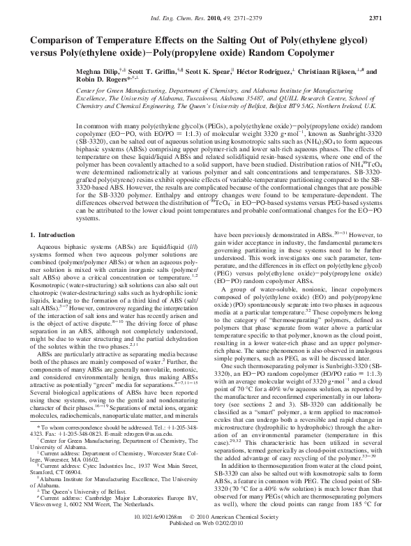 (PDF) Comparison of Temperature Effects on the Salting Out of Poly
