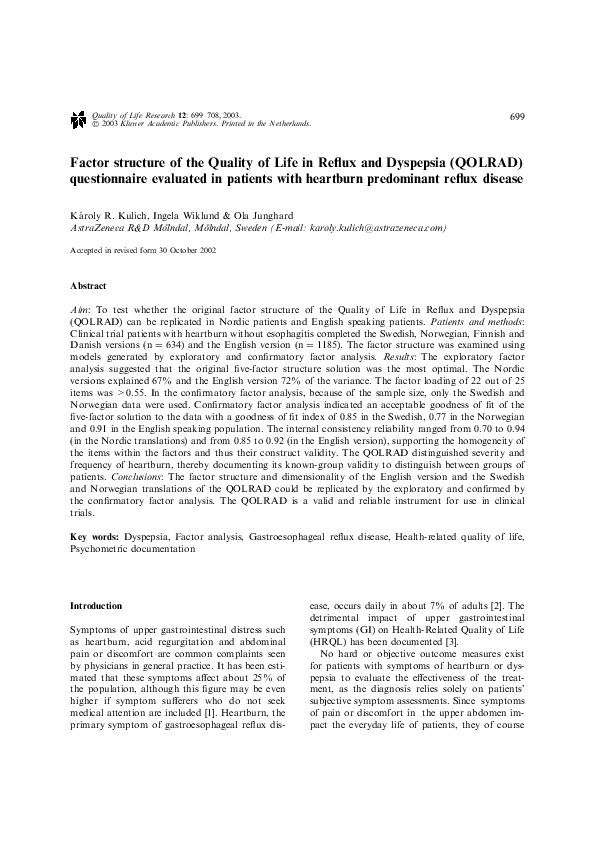 (PDF) Factor structure of the Quality of Life in Reflux and Dyspepsia ...