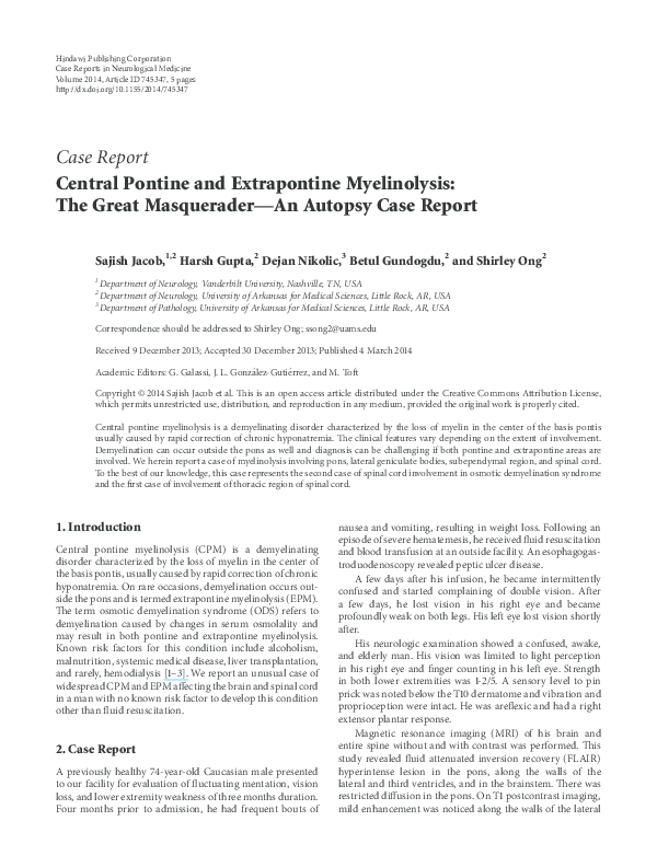 (PDF) Central pontine and extrapontine myelinolysis: The osmotic ...