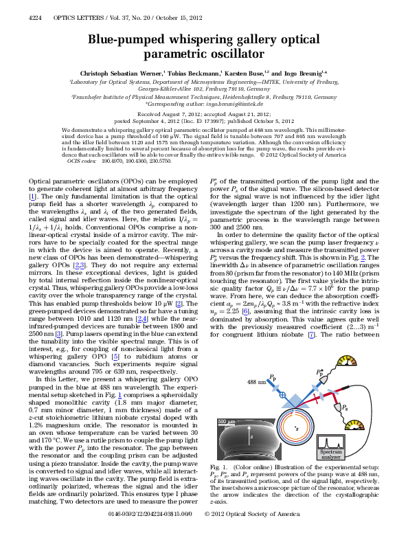 (PDF) Whispering gallery optical parametric oscillators Ingo Breunig