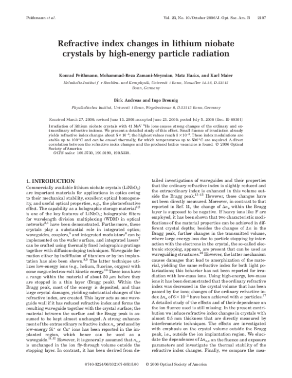 (PDF) Refractive index changes in lithium niobate crystals by high ...