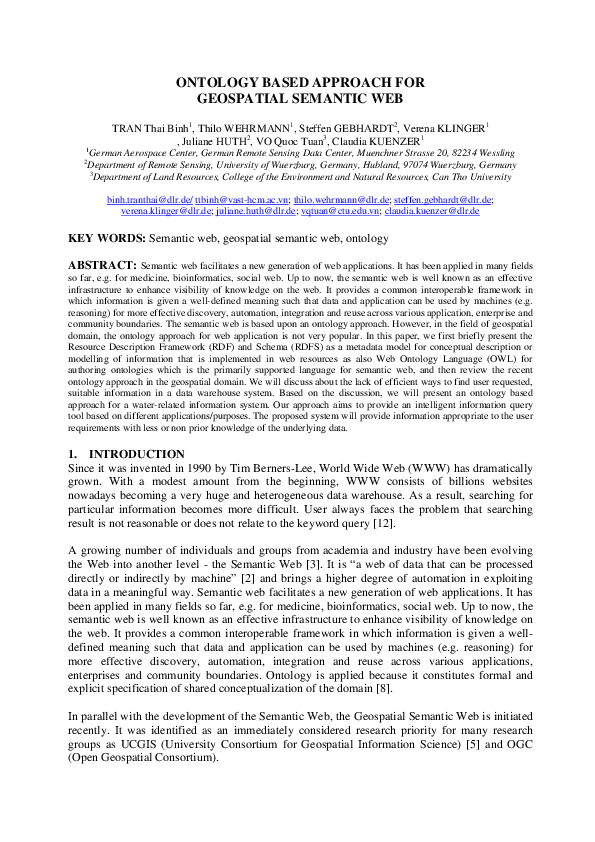 (PDF) Ontology Based Approach for Geospatial Semantic Web